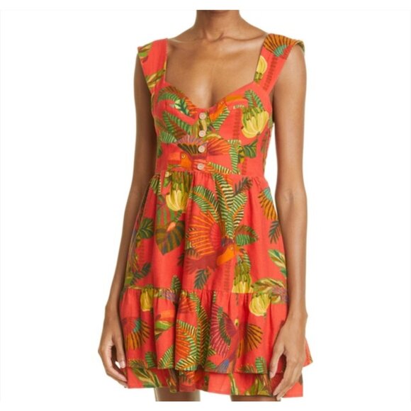 FARM Rio Red Forest Birds Mini Dress Size S - Picture 3 of 5